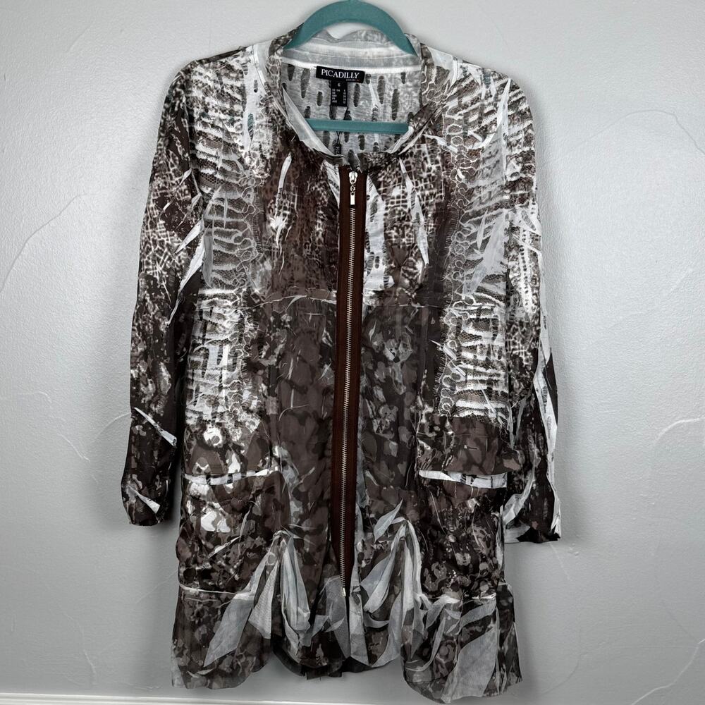 NWT Picadilly Canada Taupe Sheer Zip Jacket Sz 6